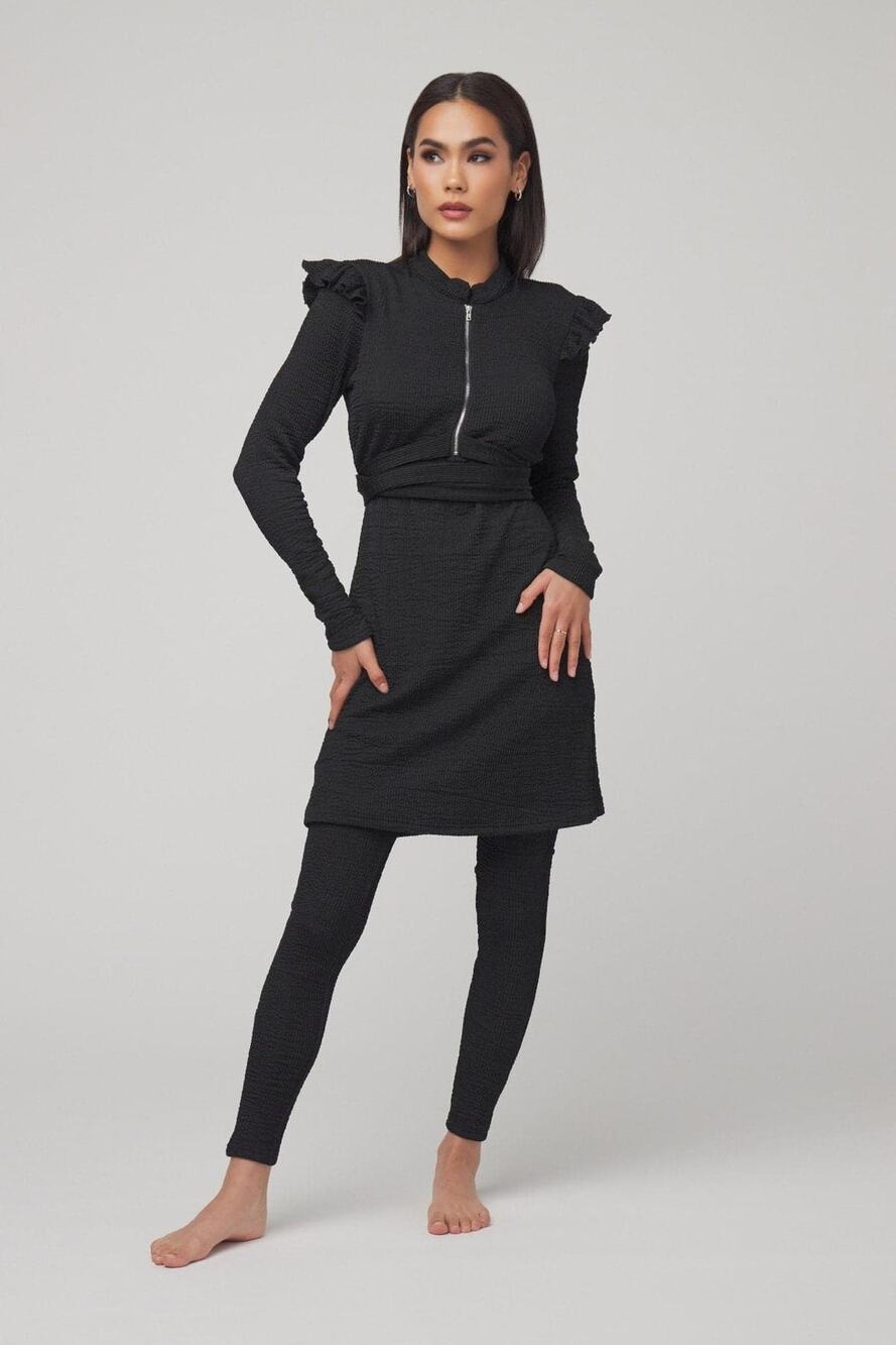 ZAHRAA -NWT- Black Long Sleeve Ruffle Shoulder Dress | 2XL